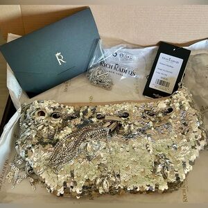 NWT Rich Radi Q's New York Crystal Fringe Sequin Bucket Bag Silver $299 C8A5383